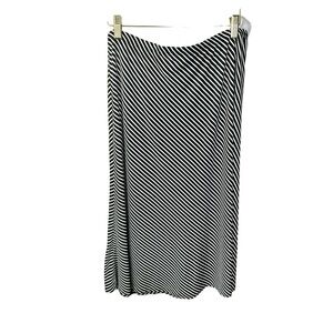 White House Black Market Black White Striped Pull-On Midi Slinky Stretch Large